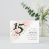 Floral Eucalyptus Leaves Quinceanera 15e verjaarda Uitnodiging Briefkaart (Staand voorkant)