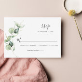 Floral Eucalyptus Leaves Script Weduwen RSVP Kaartje