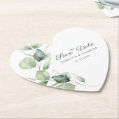 Floral Eucalyptus Script Weddenschap Opslaan Datum Kartonnen Onderzetters (Gekanteld)