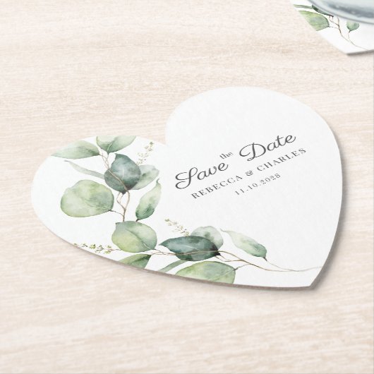 Floral Eucalyptus Script Weddenschap Opslaan Datum Kartonnen Onderzetters (Gekanteld)