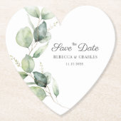 Floral Eucalyptus Script Weddenschap Opslaan Datum Kartonnen Onderzetters (Voorkant)