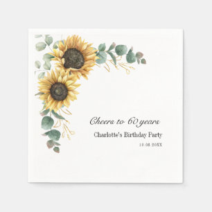 Floral Eucalyptus Sunflower Script 60th Birthday Servet