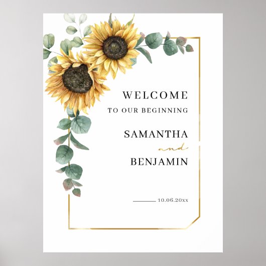 Floral Eucalyptus Sunflower Weduwwelkomstwoord Poster (Voorkant)