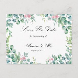 Floral Eucalyptus Wedding Bewaar de datum Briefkaart