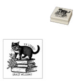 Floral Ex Libris Boekplaat, Kattenboek Rubberstempel (Gestempeld)