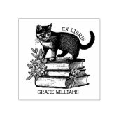 Floral Ex Libris Boekplaat, Kattenboek Rubberstempel (Afrduk)