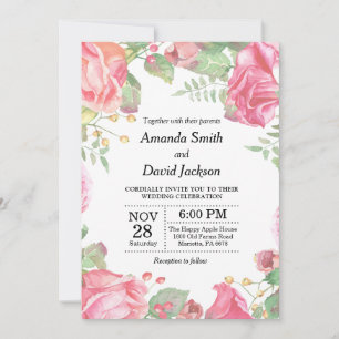 Floral Faire-part de mariage rose Aquarelle Floral