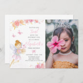 Floral Fairy Anniversaire Invitation Avec Photo (Devant / Derrière)