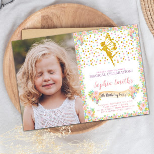 Floral Fairy Anniversaire Invitations avec photo