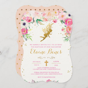 Floral Fairy Baptism Invitation Kaart