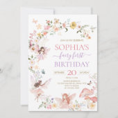 Floral Fairy Eerste Verjaardag Uitnodiging (Voorkant)