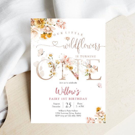 Floral Fairy First Birthday Invitation Kaart