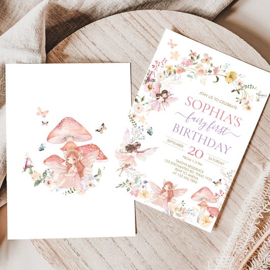 Floral Fairy First Birthday Party Invitation