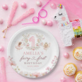 Floral Fairy First Birthday Party Paper Plates Papieren Bordje (Feest)