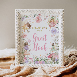 Floral Fairy Garden Verjaardag Gastenboek teken Poster