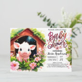 Floral Fairytale Piglet Baby shower Kaart (Staand voorkant)