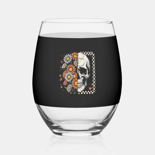 Floral Fall Skeleton Boho Halloween Wijnglas Zonder Voet (Voorkant)