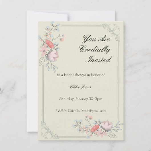Floral Fancy Frame Nuptiale Douche invitation (Devant)