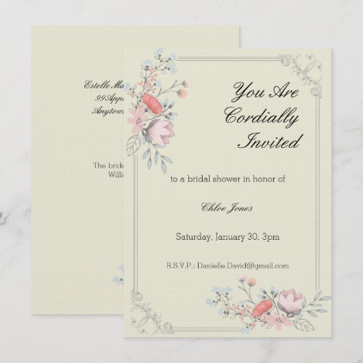 Floral Fancy Frame Nuptiale Douche invitation (Devant / Derrière)