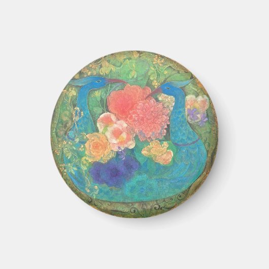 Floral Fantasia: Peacocks in Bloom Magneet (Voorkant)