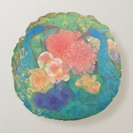 Floral Fantasia: Peacocks in Bloom Rond Kussen