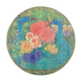 Floral Fantasia: Peacocks in Bloom Snijplank