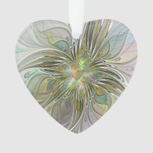 Floral Fantasy Fractal Art Flower met Gold Heart Ornament