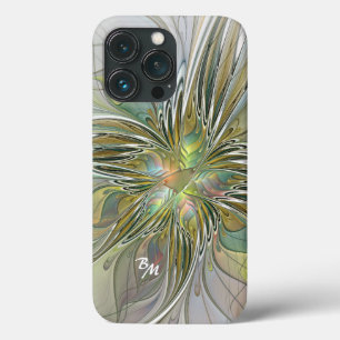 Floral Fantasy Fractal Flower met Gold Initialen iPhone 13 Pro Hoesje