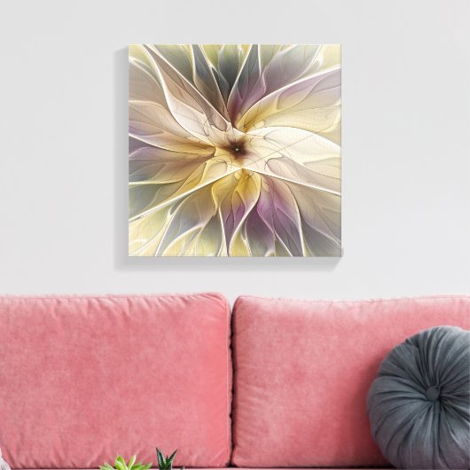 Floral Fantasy Gold Eggplant Abstracte fractale ku Canvas Afdruk (Insitu (Woonkamer))