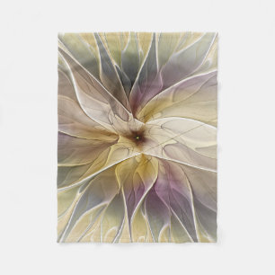 Floral Fantasy Gold Eggplant Abstracte fractale ku Fleece Deken