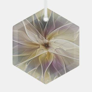 Floral Fantasy Gold Eggplant Abstracte fractale ku Glas Ornament