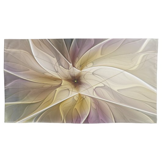 Floral Fantasy Gold Eggplant Abstracte fractale ku Kussensloop (Voorkant)