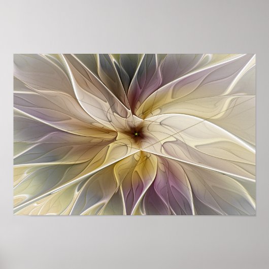 Floral Fantasy Gold Eggplant Abstracte fractale ku Poster (Voorkant)