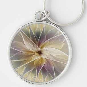 Floral Fantasy Gold Eggplant Abstracte fractale ku Sleutelhanger