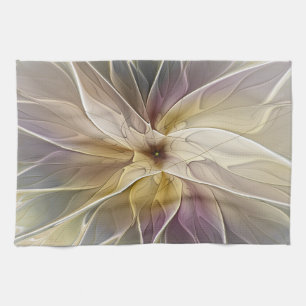 Floral Fantasy Gold Eggplant Abstracte fractale ku Theedoek