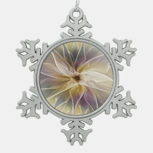 Floral Fantasy Gold Eggplant Abstracte fractale ku Tin Sneeuwvlok Ornament