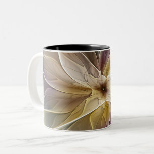 Floral Fantasy Gold Eggplant Abstracte fractale ku Tweekleurige Koffiemok
