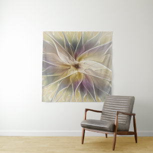 Floral Fantasy Gold Eggplant Abstracte fractale ku Wandkleed