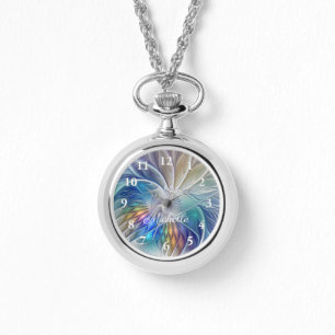 Floral Fantasy, kleurrijke Abstracte fractal Eigen Horloge
