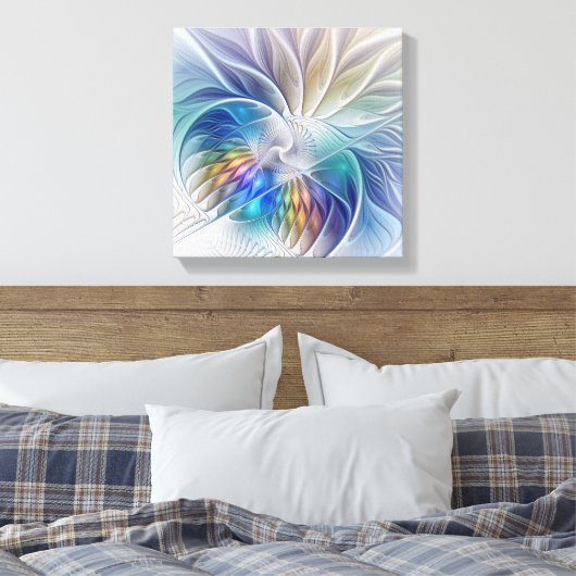 Floral Fantasy, kleurrijke Abstracte fractale bloe Canvas Afdruk (Insitu (Slaapkamer))