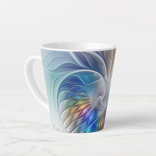 Floral Fantasy, kleurrijke Abstracte fractale bloe Latte Mok (Linkerhoek)