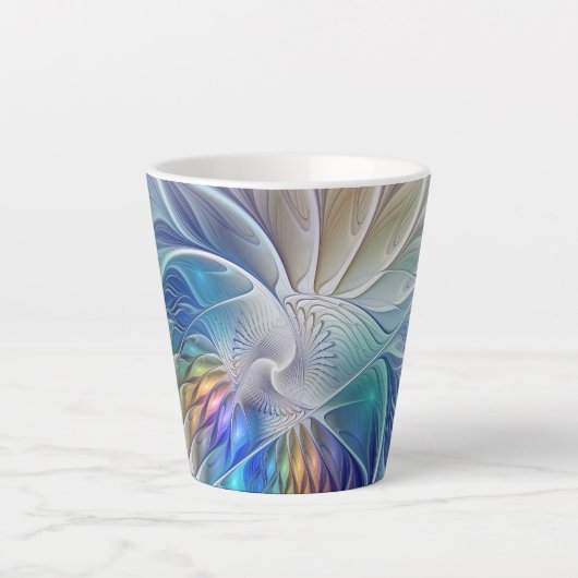 Floral Fantasy, kleurrijke Abstracte fractale bloe Latte Mok (Voorkant)