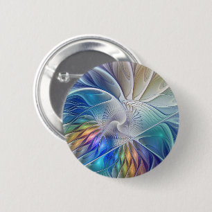 Floral Fantasy, kleurrijke Abstracte fractale bloe Ronde Button 5,7 Cm