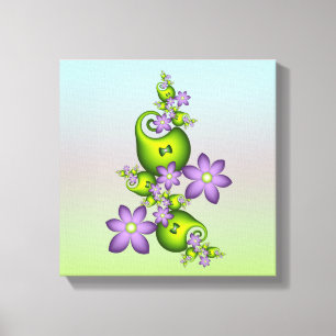Floral Fantasy Lila Flowers Green Shapes Fractal Canvas Afdruk
