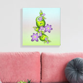 Floral Fantasy Lila Flowers Green Shapes Fractal Canvas Afdruk (Insitu (Woonkamer))