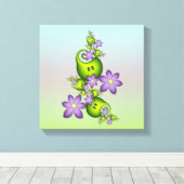 Floral Fantasy Lila Flowers Green Shapes Fractal Canvas Afdruk (Insitu (Houten vloer))