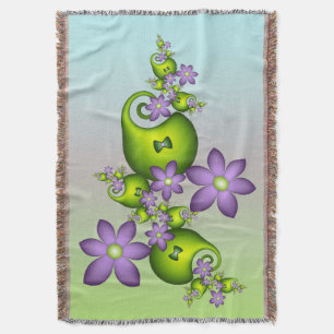 Floral Fantasy Lila Flowers Green Shapes Fractal Deken