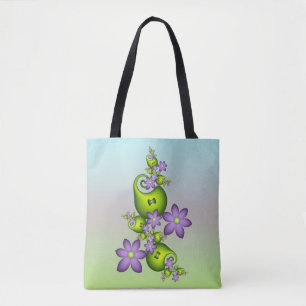 Floral Fantasy Lila Flowers Green Shapes Fractal Draagtas
