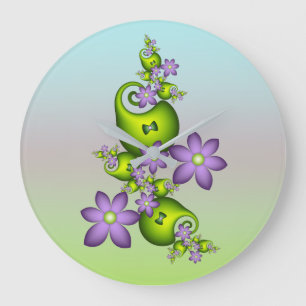Floral Fantasy Lila Flowers Green Shapes Fractal Grote Klok