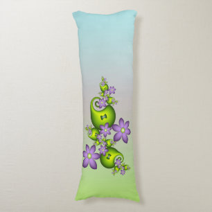 Floral Fantasy Lila Flowers Green Shapes Fractal Lichaamskussen